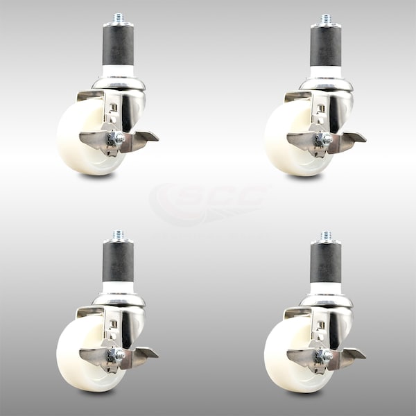 Service Caster 3 Inch 316SS Nylon Wheel Swivel 1-7/8 Inch Expanding Stem Caster Set Brake SCC SCC-SS316EX20S314-NYS-TLB-178-4 - main